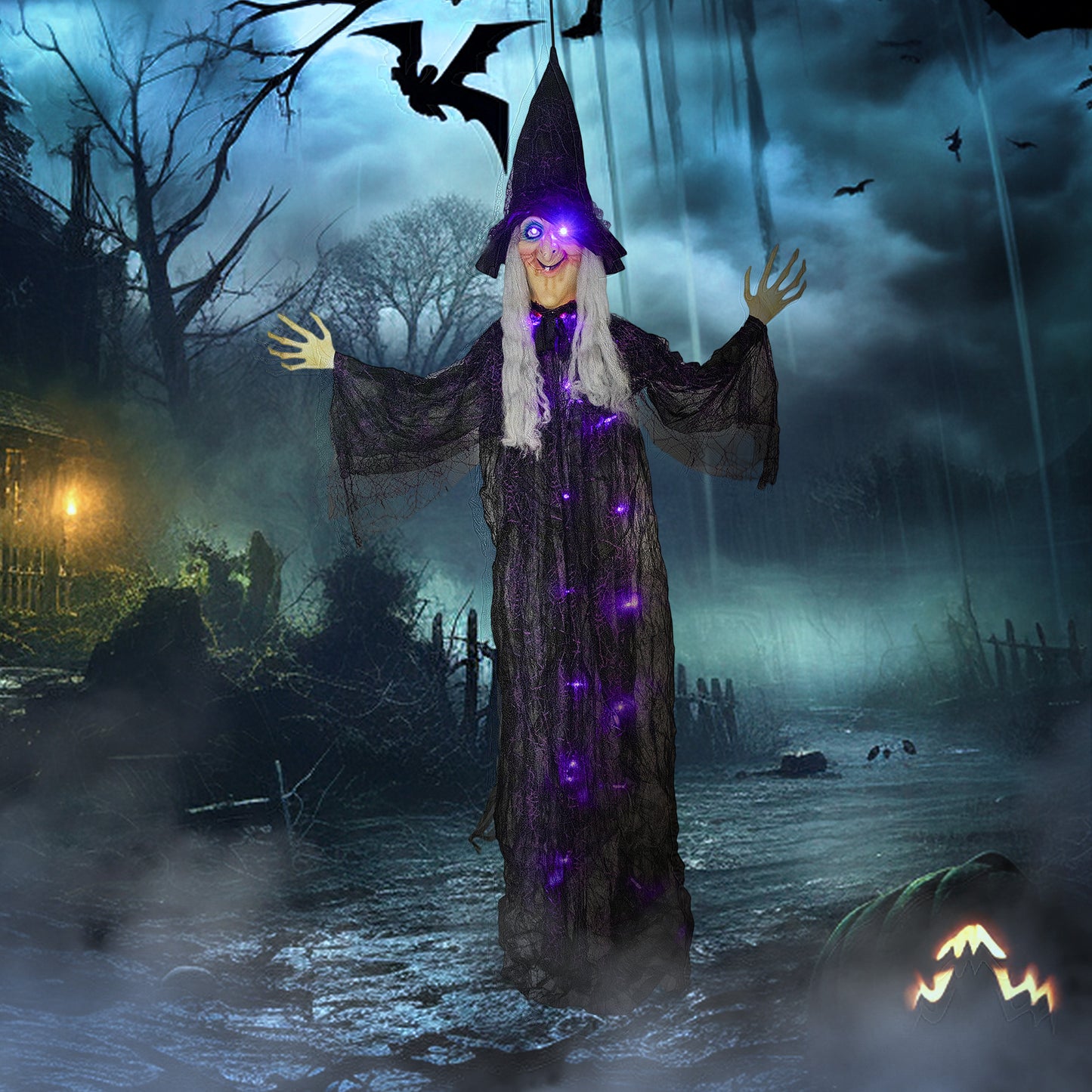 Voice Activated Halloween Animatronics Witch, Battery Operated