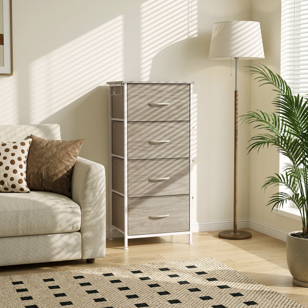 Fabric Chest of Drawers, 4 Drawer Dresser for Bedroom, Natural Wood
