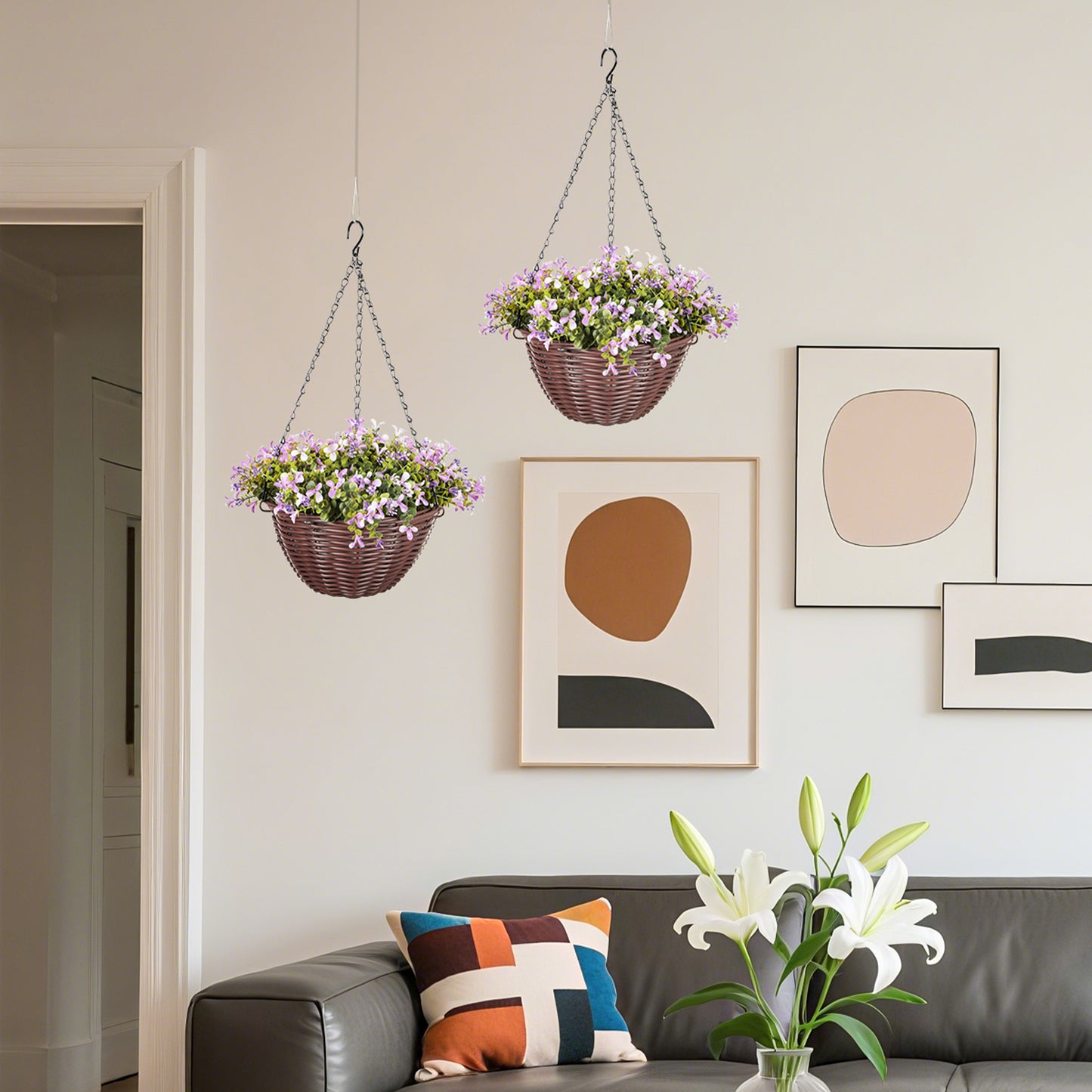 Artificial Flowers in Basket Set of 2 with 75 Leaves and 15 Flowers