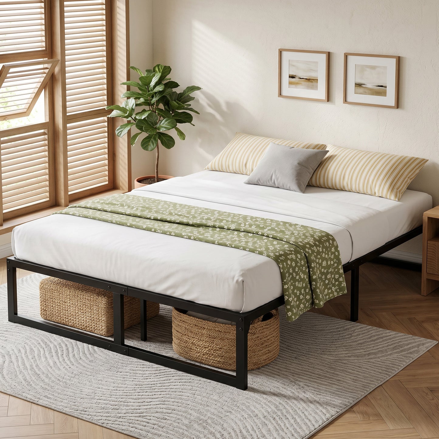 4ft6 Double Bed Frame with Underbed Storage, Noise-Free, Black