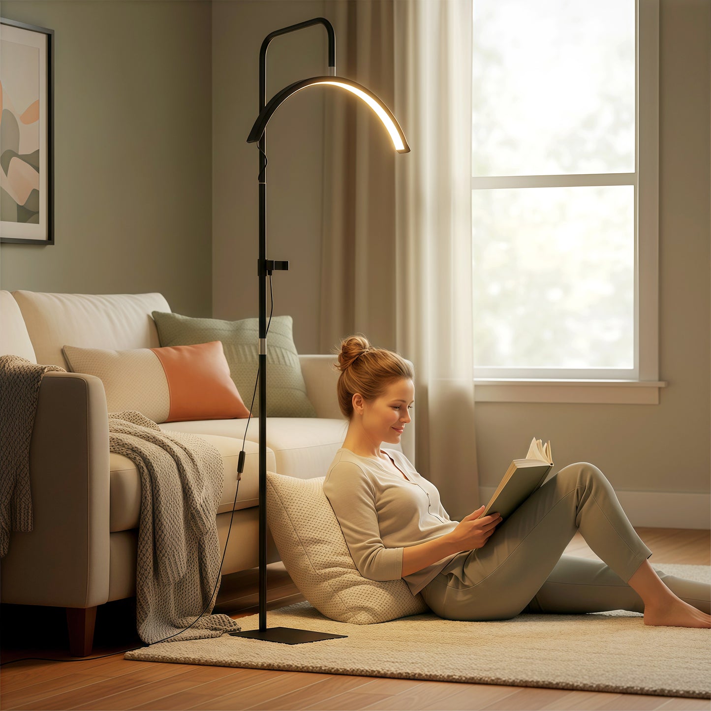 RGB Floor Lamp with 3 Rotatable Head, Modern Standing Lamp, Black