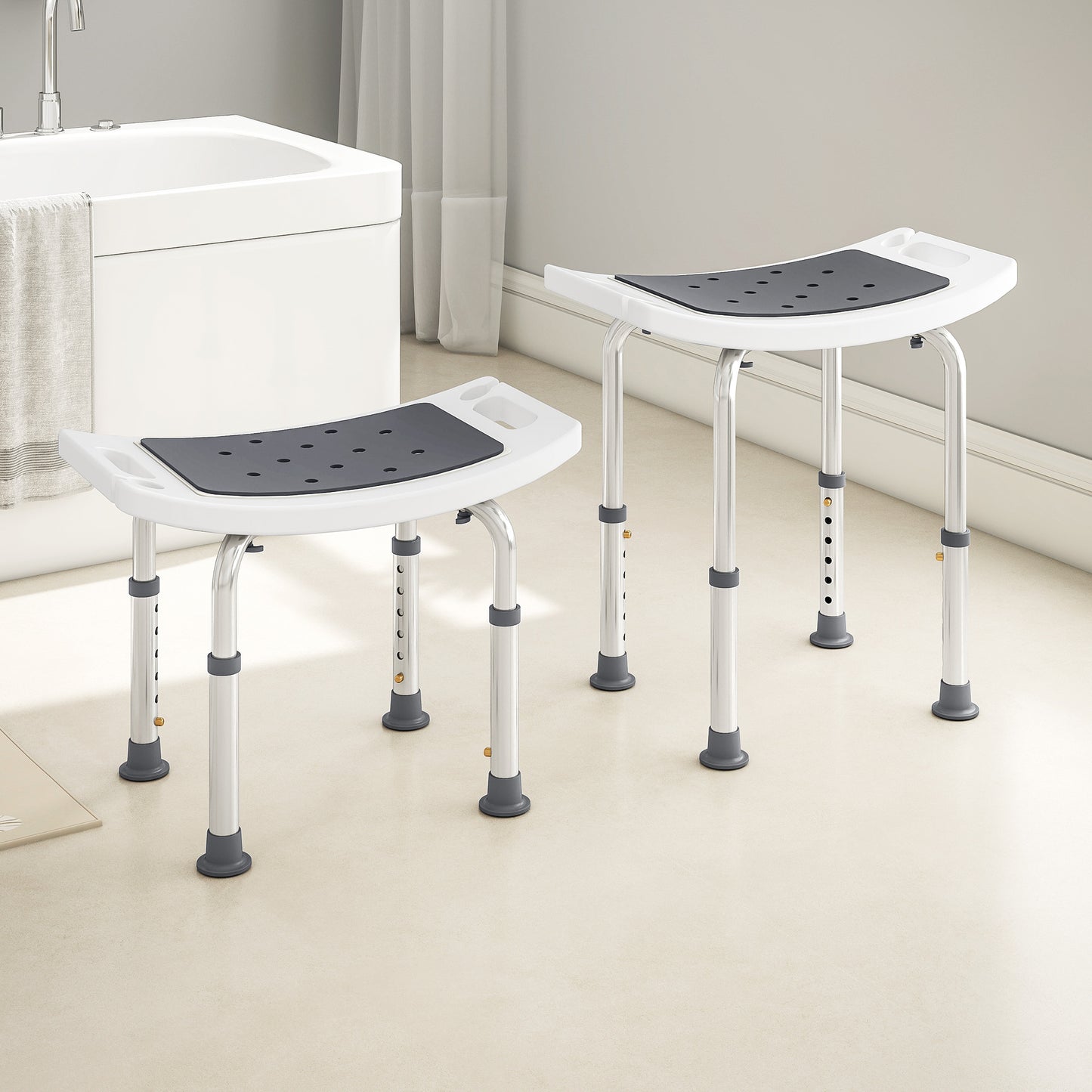 Adjust Aluminium Bath Stool Shower Non-Slip w/ Shower Hole, Grey