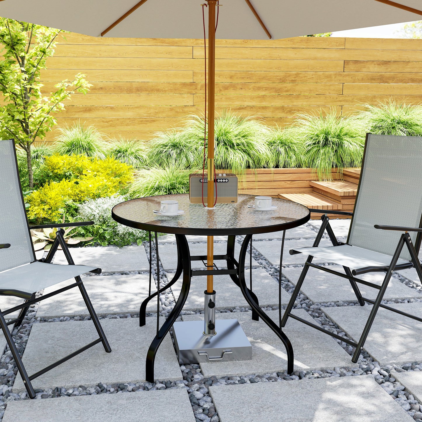Outdoor Dining Table with Parasol Hole, Round, 96.5 x 96.5 x 71 cm