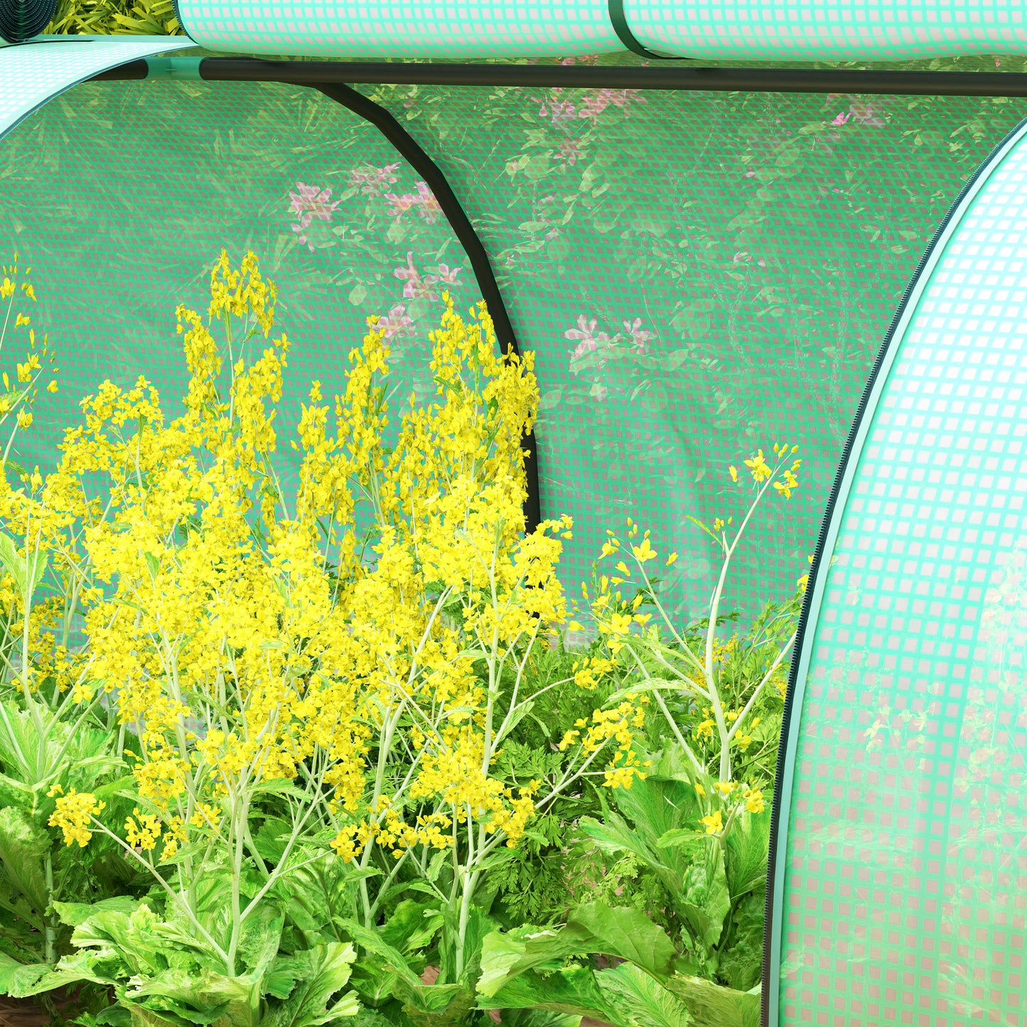 Tunnel Greenhouse Steel Frame for Garden w/ Zipper Doors, Green