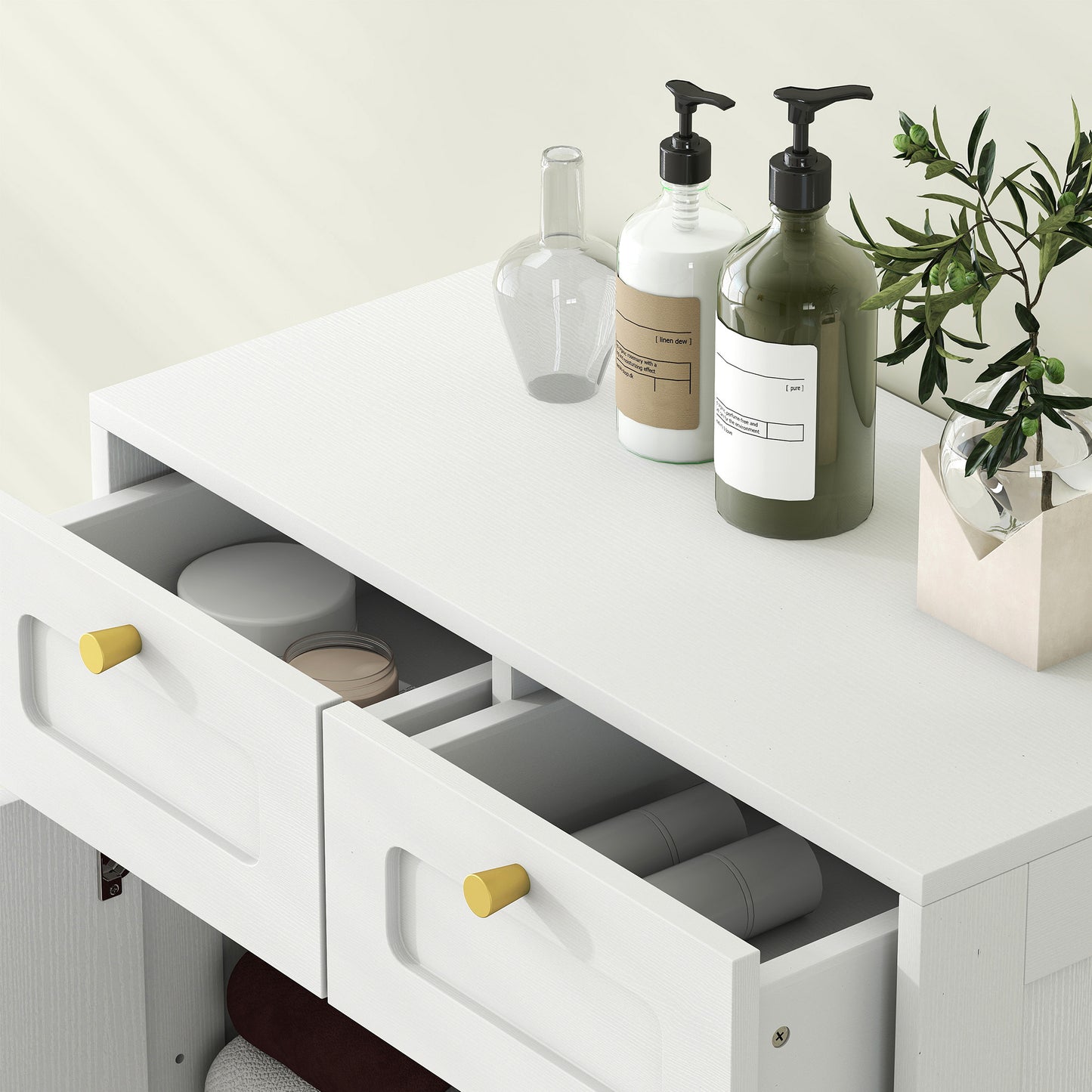 Bathroom Floor Cabinet, Bathroom Storage Unit with 2 Doors, White