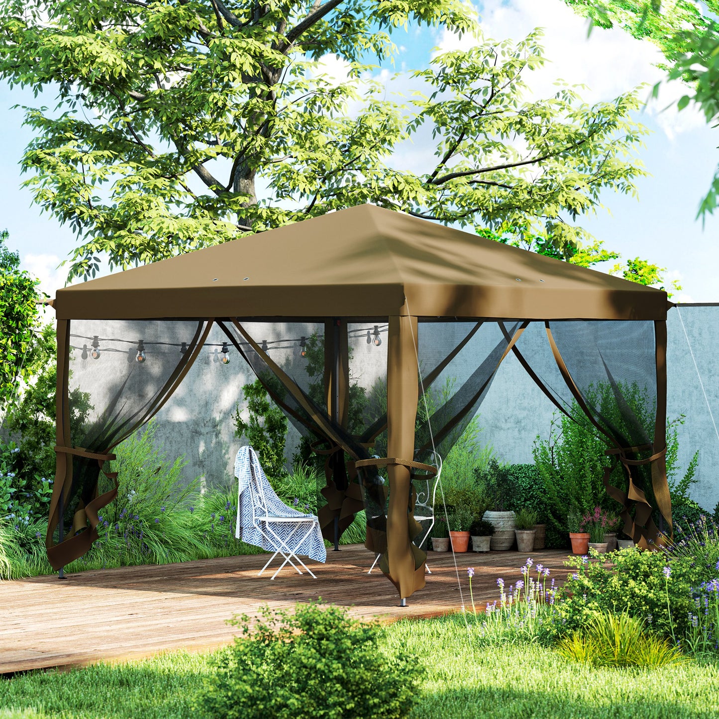 Heavy Duty Pop Up Gazebo with Removable Mesh Sidewall Khaki