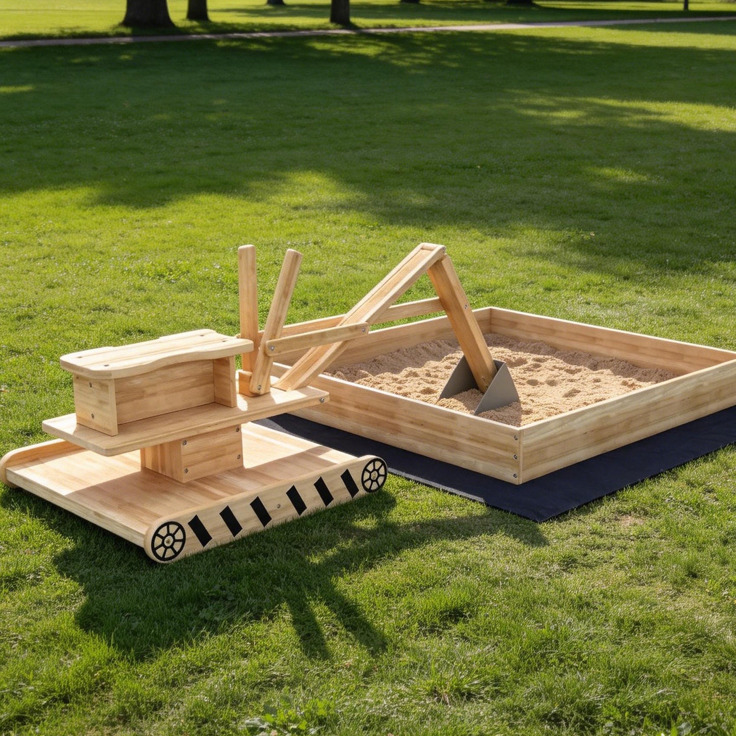 Wooden Sandbox with Digger 360° Swivel Seat