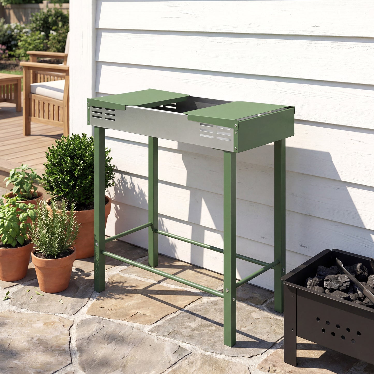 Charcoal Spit Roasting Machine w/ 3-Tier Grill Grate, Dark Green