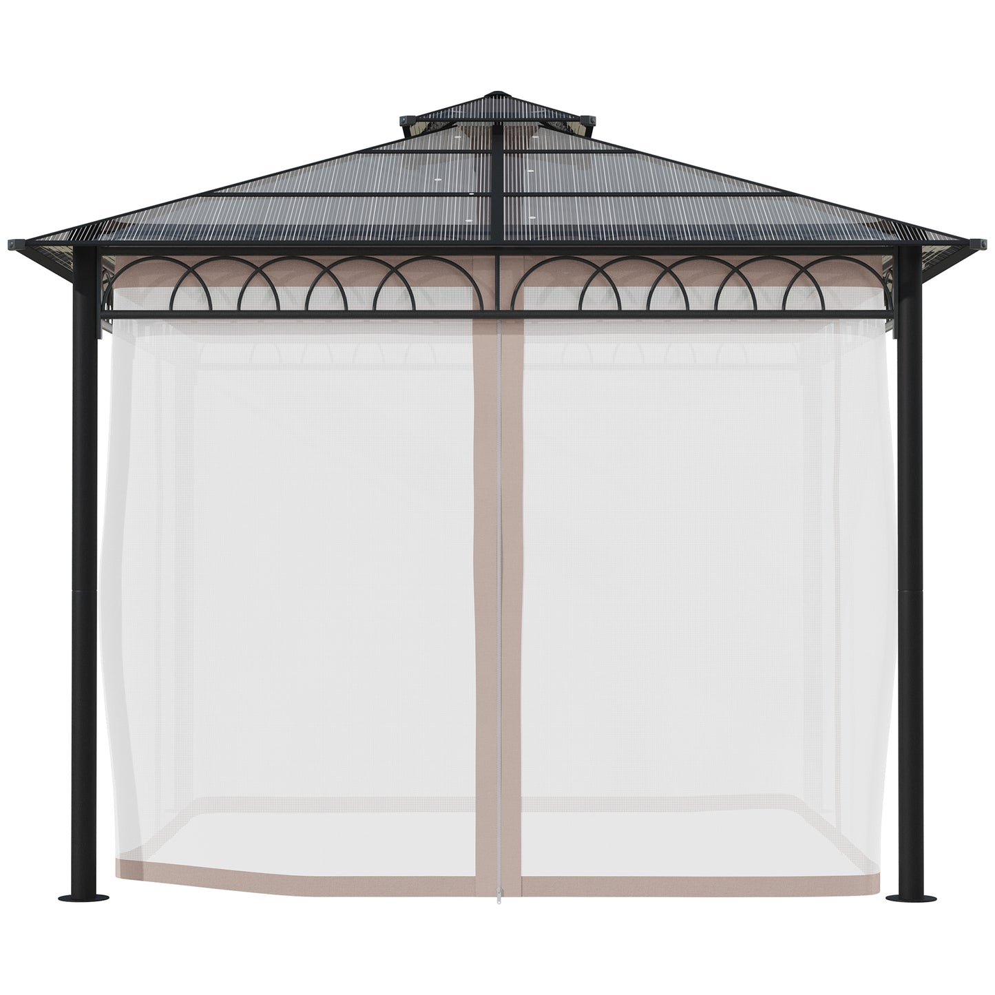 3 x 3m Outdoor Polycarbonate Gazebo with Double Roof, Galvanised Steel Frame and Curtains