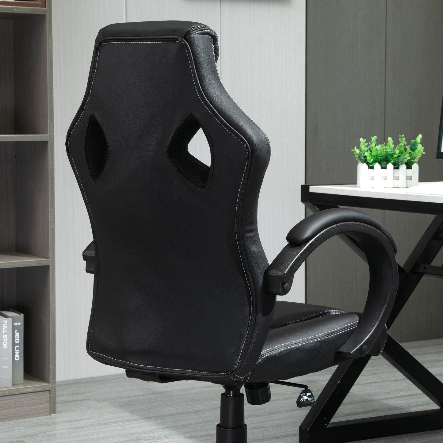 Computer Chair Faux Leather High Back Home Office Chair, Swivel Chair w/ Wheels Armrests, Black