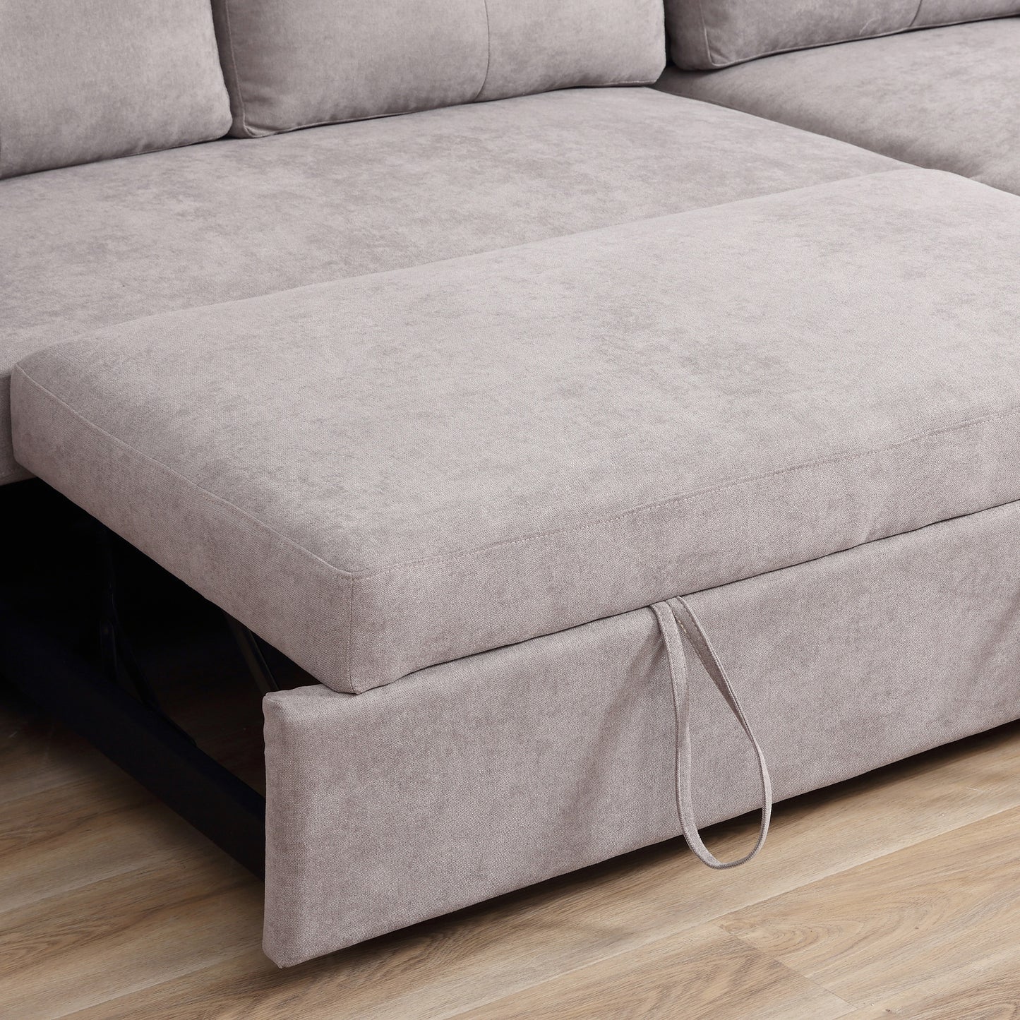 3 Seater Linen Look L-Shaped Corner Sofa, Pull Out Sofa with Storage Compartment In Grey - Hurry Limited Stock!