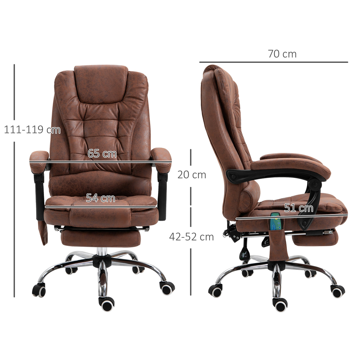 Heated 6-Point Massage Office Chair with Reclining Back & Footrest - Brown Faux Leather