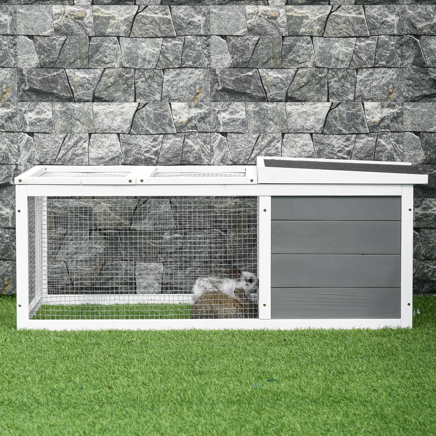 Wooden Rabbit Hutch Guinea Pig Small Animal Cage Rabbit Run Duck House Asphalt roof Indoor Outdoor 115 x 66 x 47.5 cm