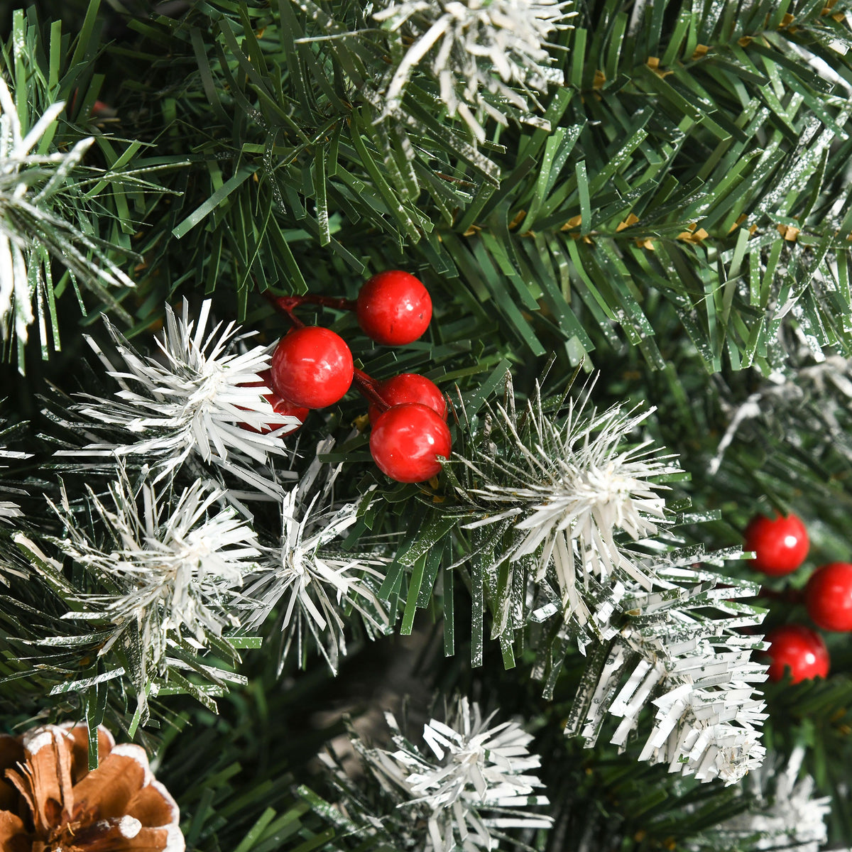 6ft Snow-Flecked Artificial Christmas Tree with Red Berries, Pinecones & 618 Tips