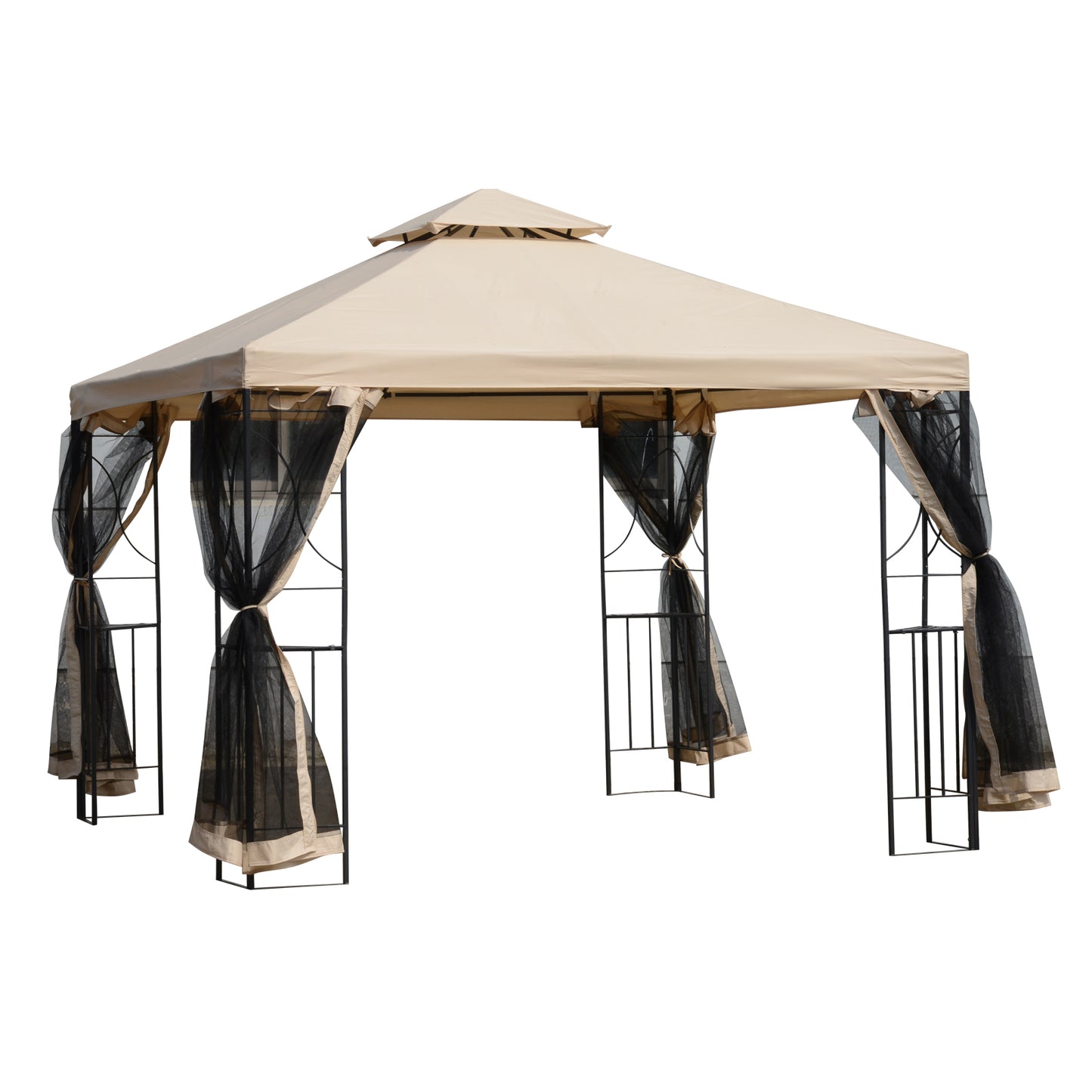 Outsunny 3(m) x 3(m) Garden Gazebo, Double Roof Outdoor Gazebo Canopy Shelter with Netting, Solid Steel Frame for Garden, Lawn, Backyard and Deck