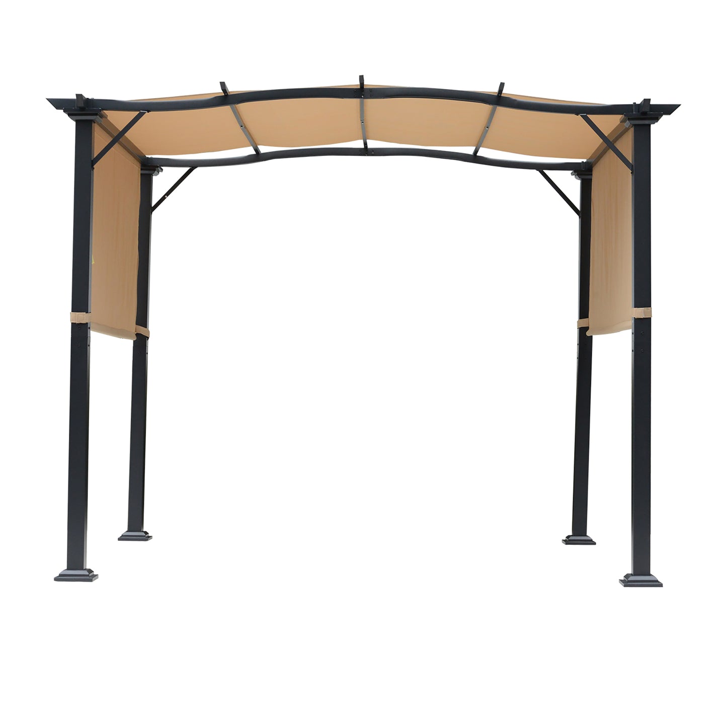 Outdoor Retractable Pergola Garden Gazebo with Two Adjustable Side Canopy Overhead Sun Shade Backyard Canopy Cover, Steel Khaki 3x2.45x2.3m
