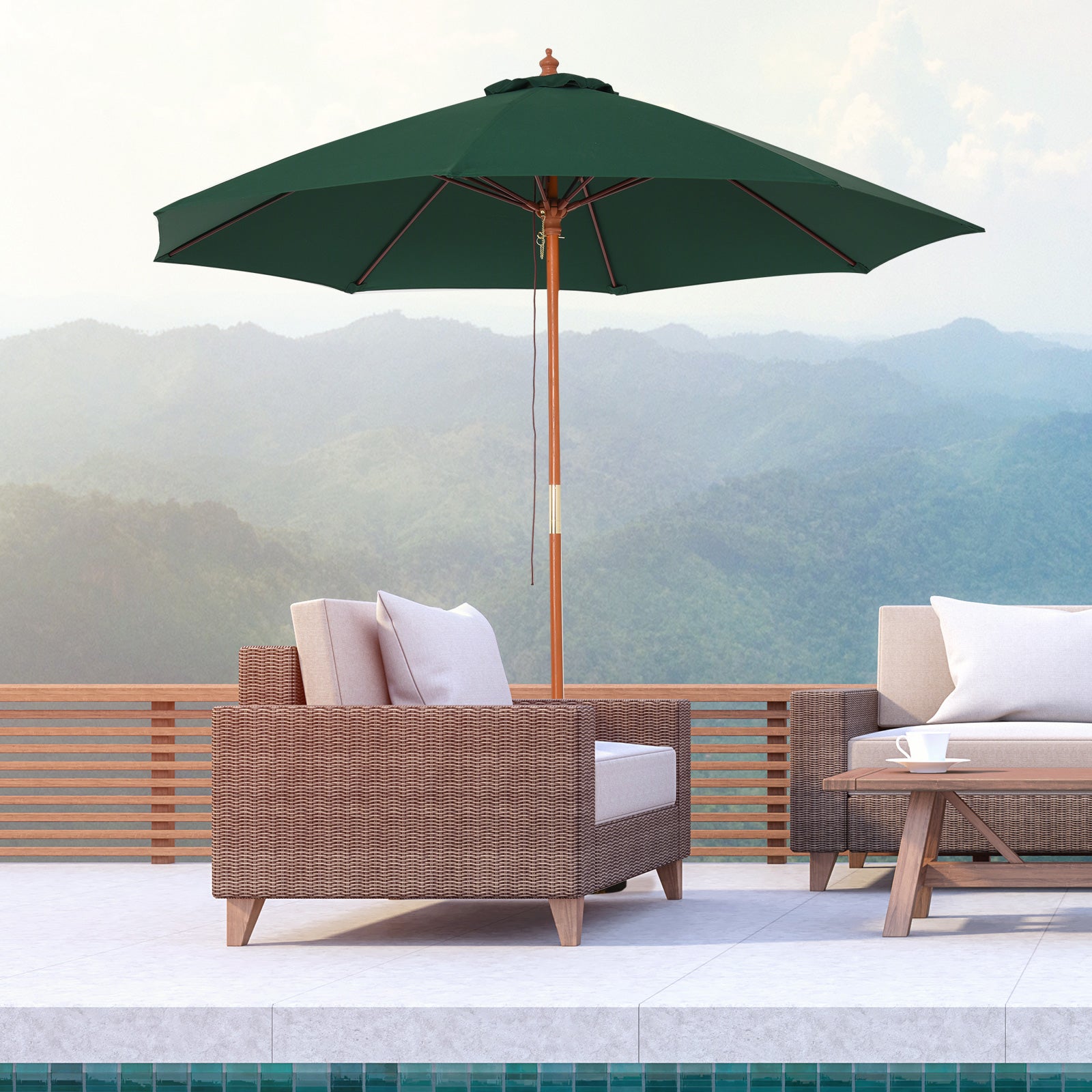 8 patio umbrella with wooden pole Outsunny 2.5m Garden Parasol Umbrella, Outdoor Market Table Umbrella with Wooden  Pole & 8 Fibre Glass Ribs, Round Sun Shade Canopy, Green – QuidsIn  Superstore