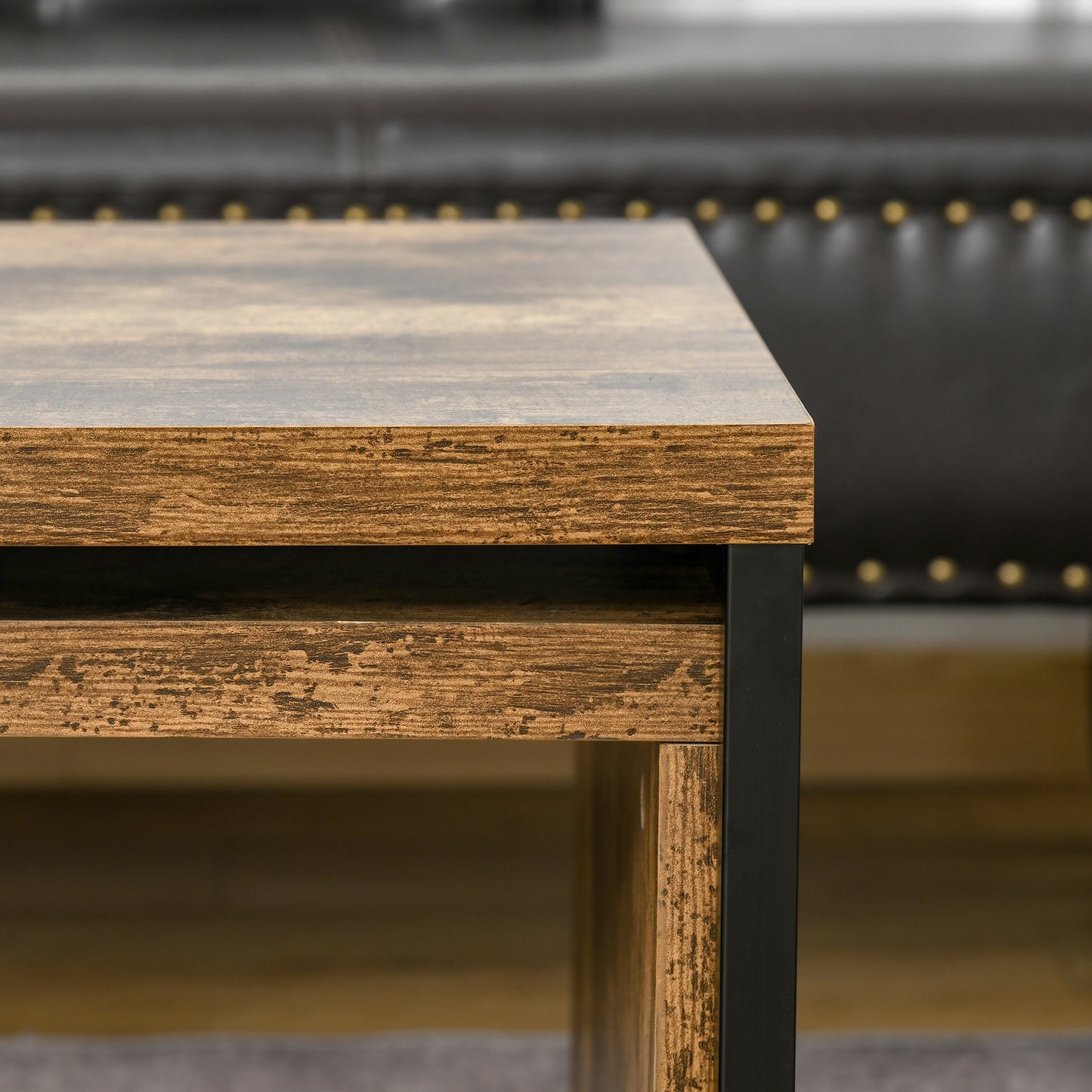 Coffee Tables Set of 2, Industrial Nest of Tables with Metal Frame for Living Room Bedroom, Rustic Brown