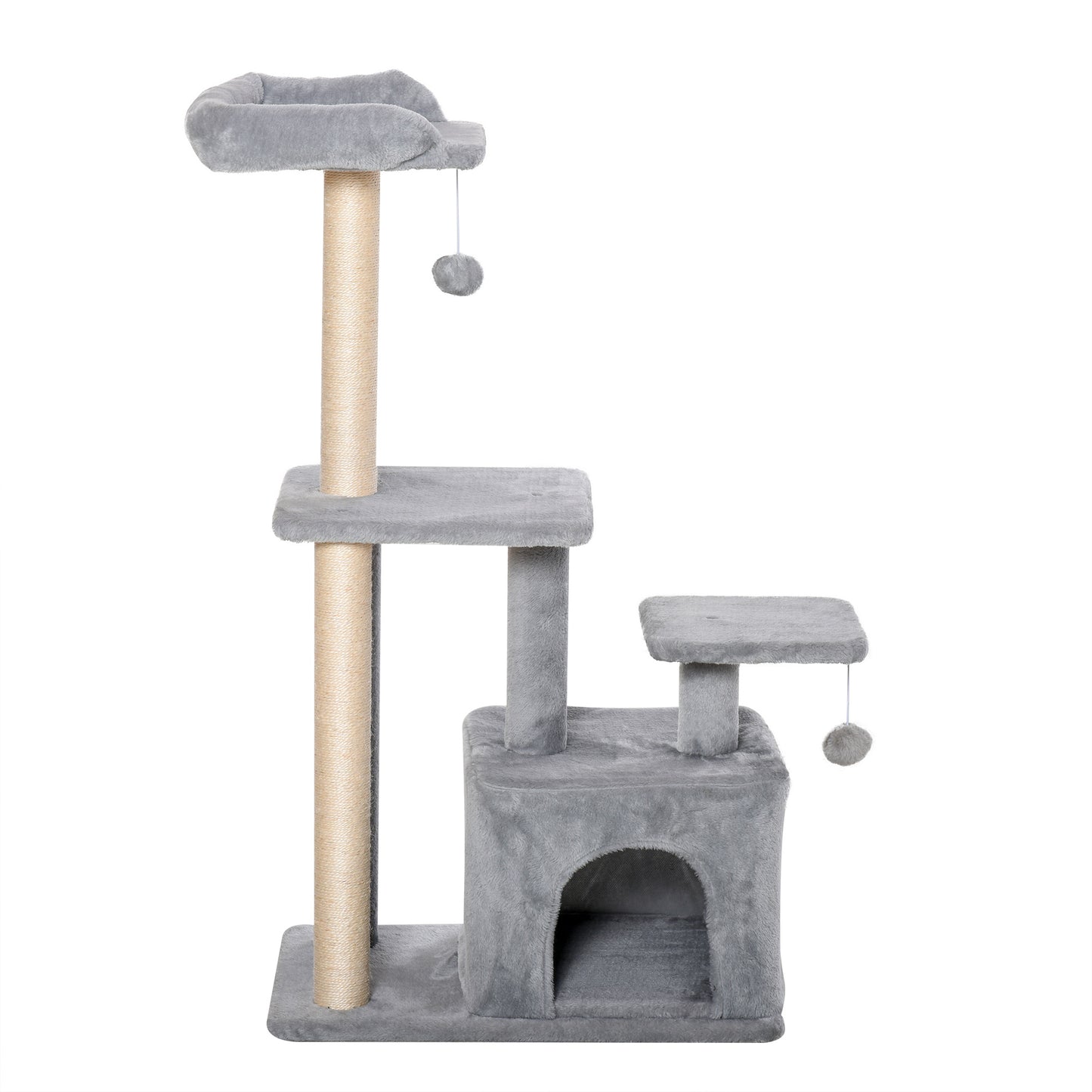 Cat Tree Tower for Indoor Cats 114cm Climbing Activity Centre Kitten with Sisal Scratching Post Perch Hanging Ball Condo Toy Light Grey