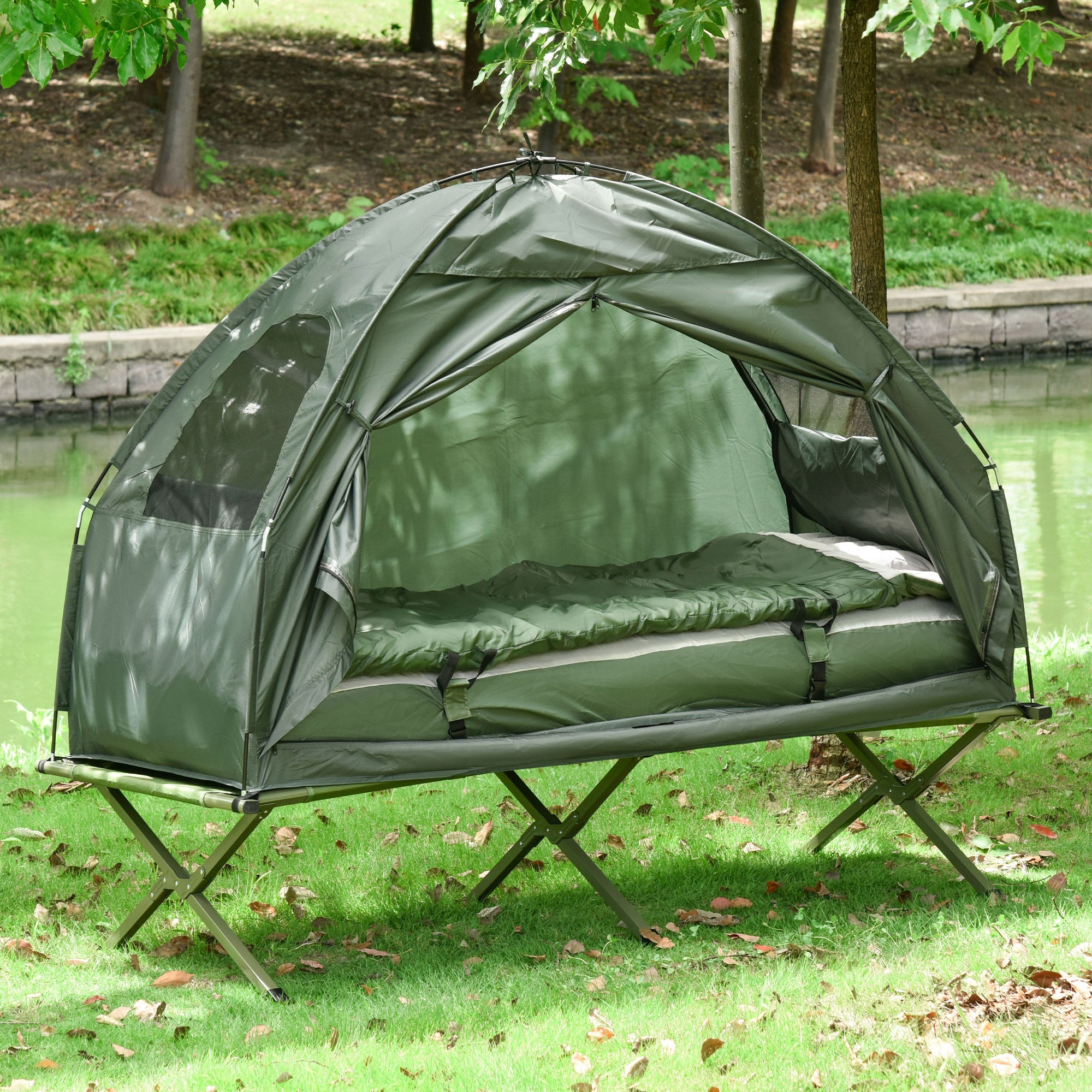 Outsunny 1 person Foldable Camping Tent w/Sleeping Bag Air Mattress Ou – QuidsIn Superstore