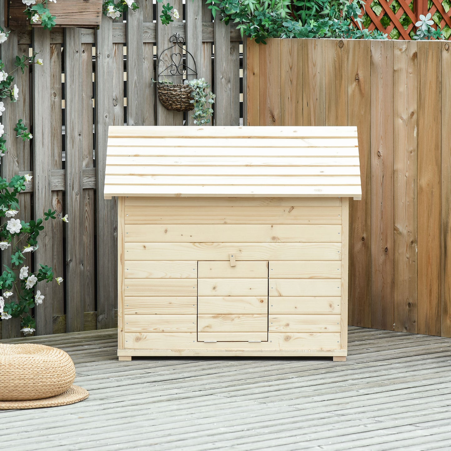 Wooden Duck House Poultry Coop for 2-4 Ducks with Openable Roof Raised Feet Air Holes Natural