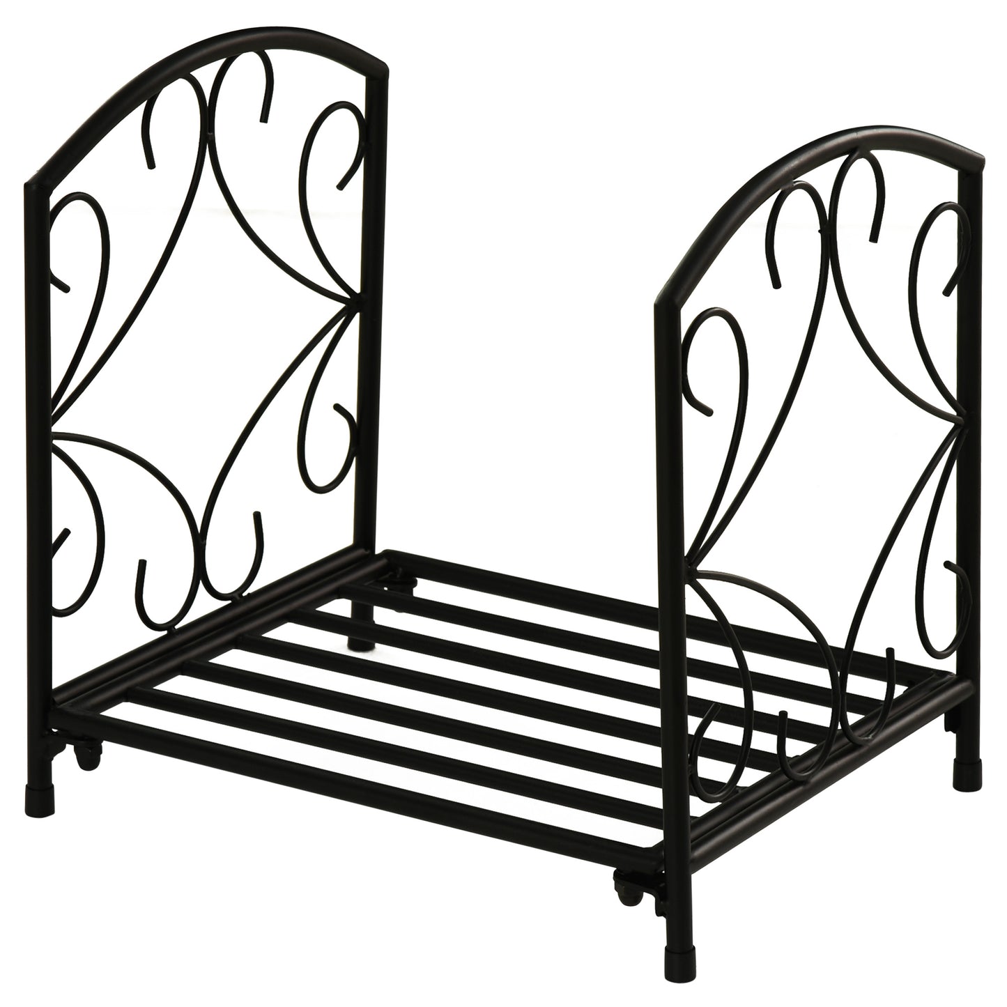 Firewood Log Rack Fireplace Log Holder Wood Storage Rack with Side Scrolls, for Outdoor and Indoor use, 39.5 x 31.5 x 39.5cm, Black