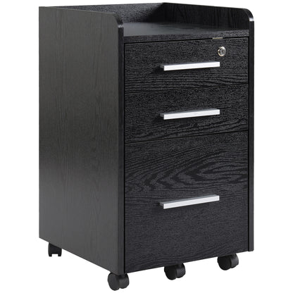 3 Drawer Mobile Filing Cabinet Lockable Filing Cabinet, Black
