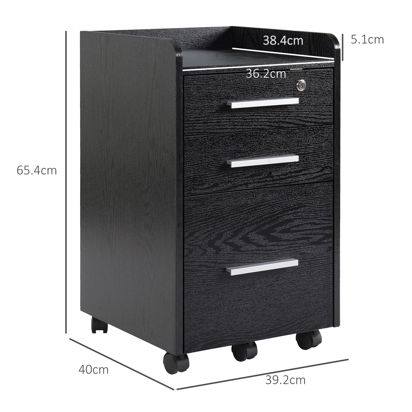 3 Drawer Mobile Filing Cabinet Lockable Filing Cabinet, Black