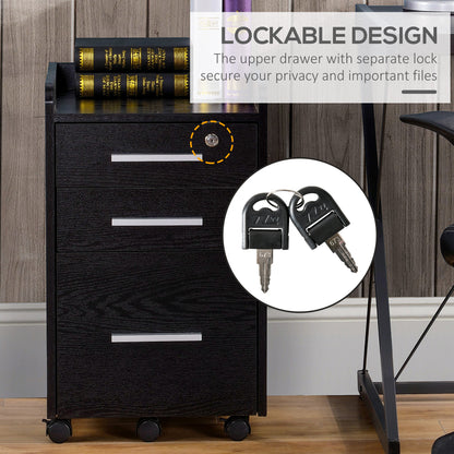 3 Drawer Mobile Filing Cabinet Lockable Filing Cabinet, Black