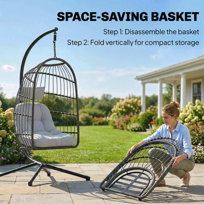 Hanging Egg Chair, Outdoor Swing Chair with Stand, Dark/Light Grey