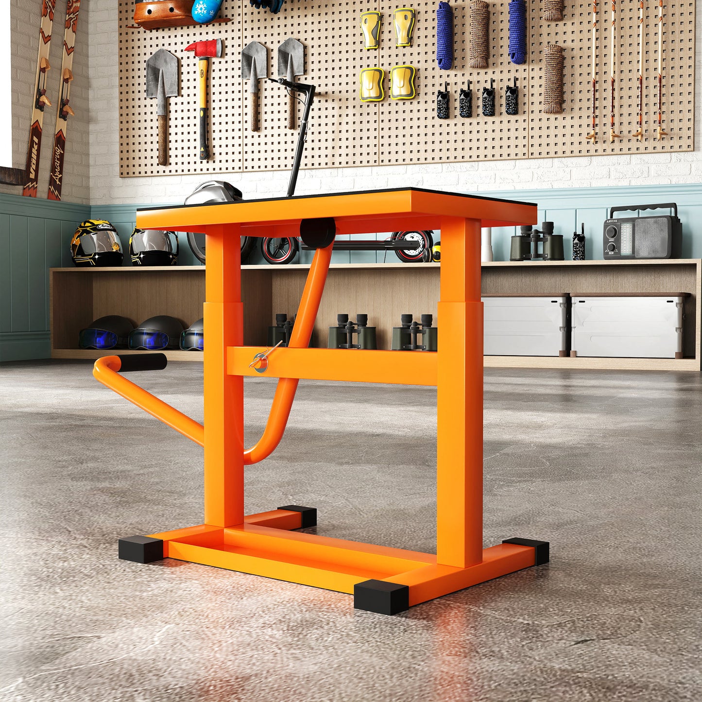 150KG Steel Motorbike Manual Jack Lift Rubber Platform Crank Lift