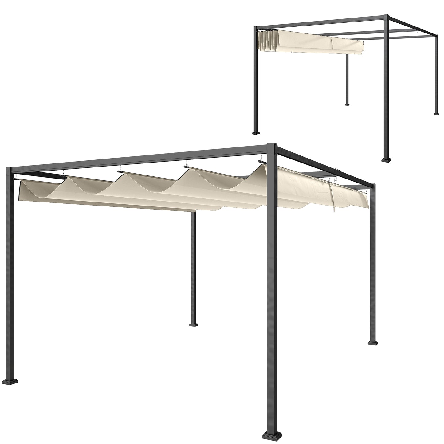 3x2m Metal Pergola Gazebo Patio Sunshelter Retractable Canopy Cream