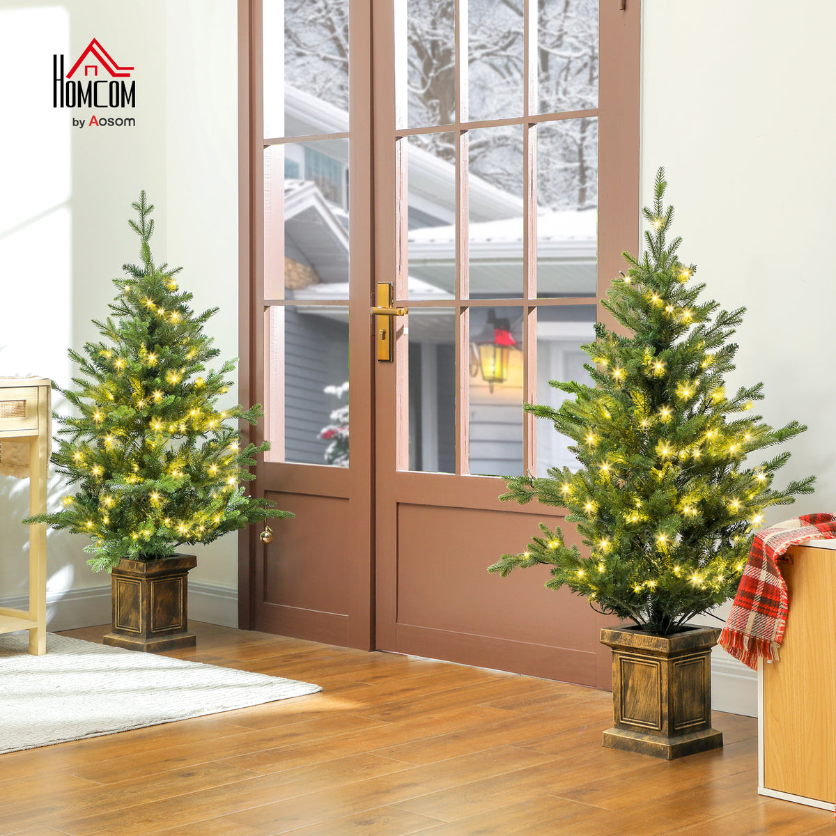 2 Pcs 4ft Artificial Christmas Tree with Lights, Pot, Realistic Tips
