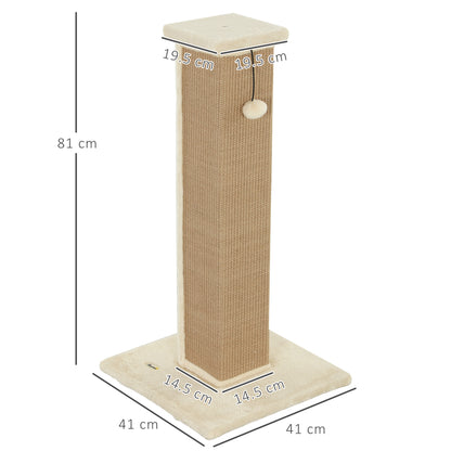 Cat Scratching Post for Indoor Cats, 81cm Cat Scratcher, Vertical Full Scratcher with Natural Jute Rope, Hanging Ball and Soft Plush, Beige