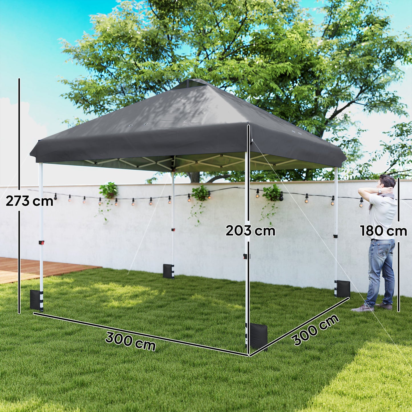 3x3 m Pop Up Gazebo w/ Wheels, One-Touch Party Tent, Dark Grey