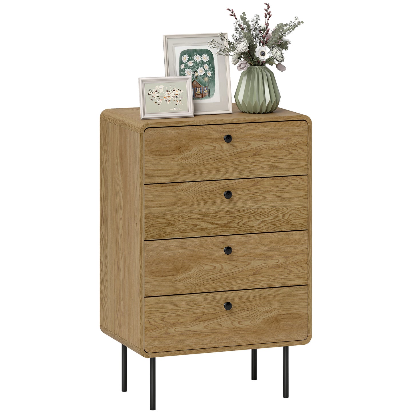 Chest of Drawers with 4 Drawers, Modern Dresser for Bedroom, Oak