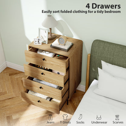 Chest of Drawers with 4 Drawers, Modern Dresser for Bedroom, Oak