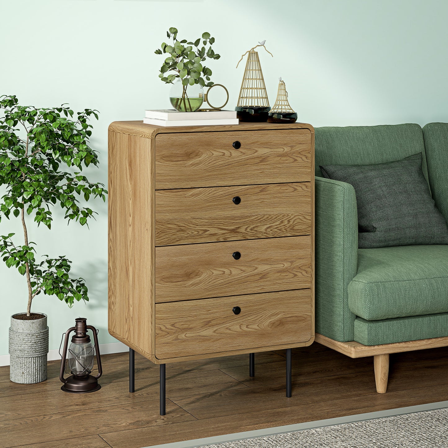 Chest of Drawers with 4 Drawers, Modern Dresser for Bedroom, Oak