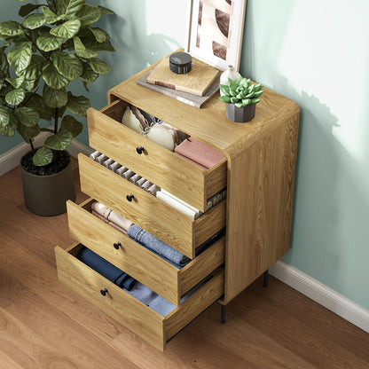 Chest of Drawers with 4 Drawers, Modern Dresser for Bedroom, Oak