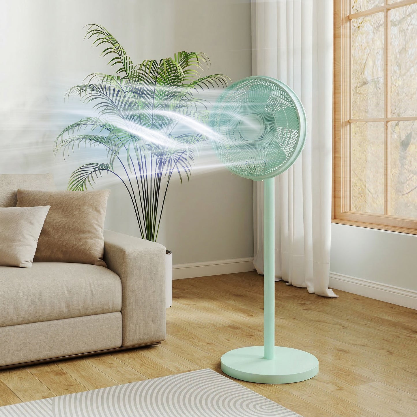 40 cm Standing Pedestal Fan, Quiet Electric Cooling Floor Fan, Green