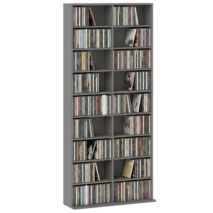 640 CD Storage Unit 360 DVD Storage Tower w/ 18 Compartments Grey