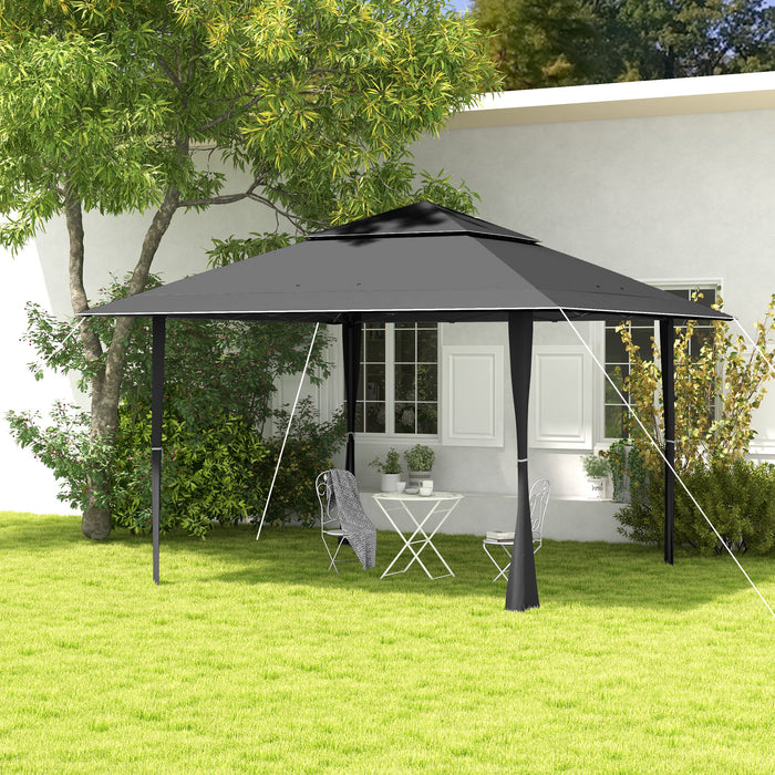 4 x 4m Pop-up Gazebo Double Roof Canopy Tent with UV Proof, Roller Bag & Adjustable Legs Outdoor Party, Steel Frame, Grey