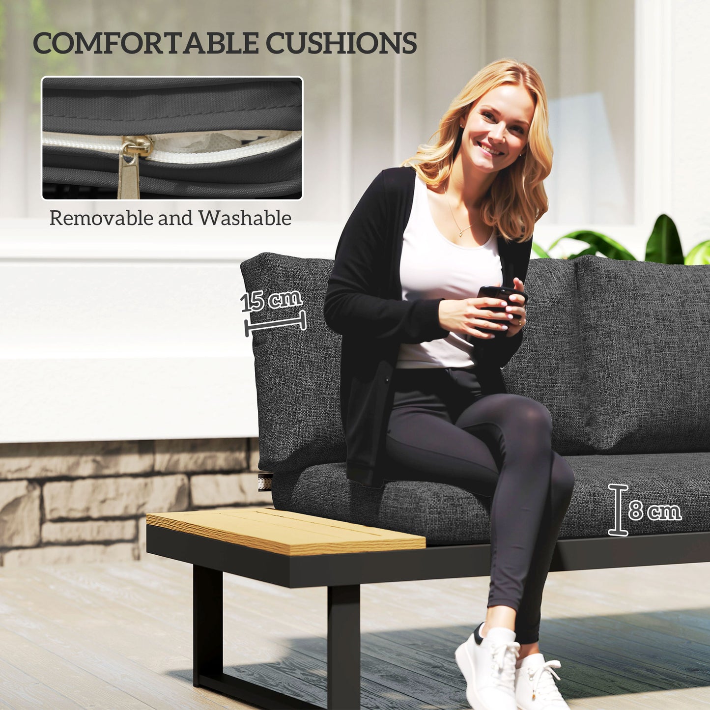 4 Seater L Shaped Aluminium Garden Furniture Set with Coffee Table