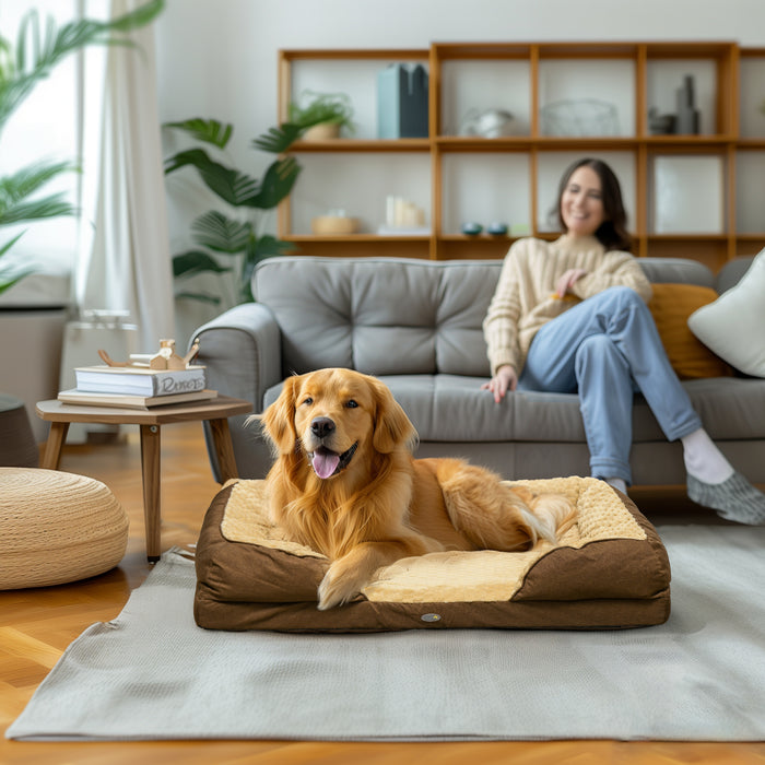 Dog Bed Calming Pet Bed Dog Mattress for Large Dogs - Brown