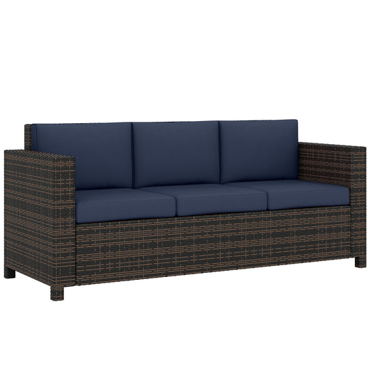 Rattan Wicker 3-seater Sofa Chair Patio Furniture, Dark Blue