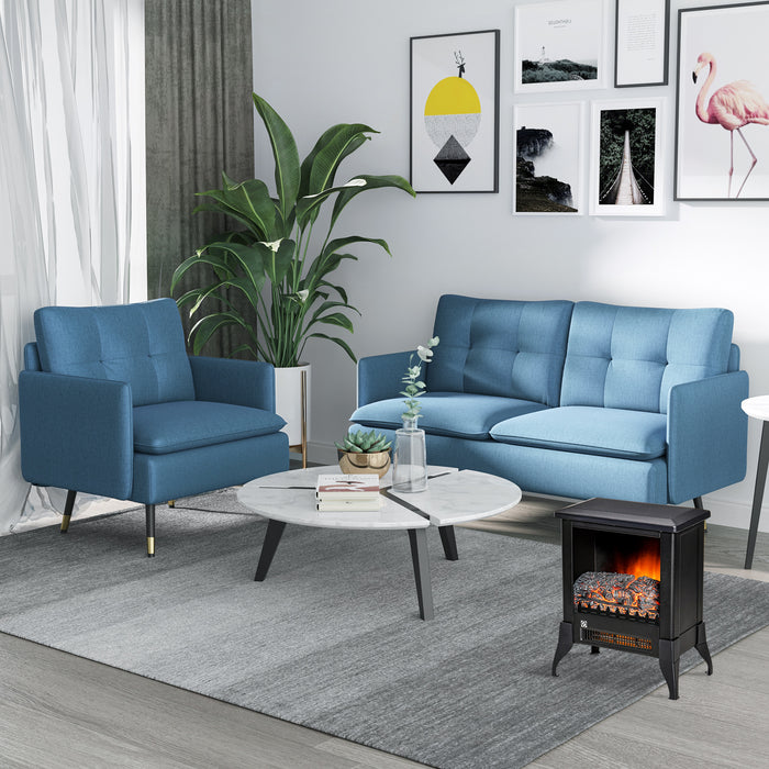 Modern Armchairs with Steel Legs, Upholstered Button Tufted Accent Chairs for Living Room and Bedroom, Blue