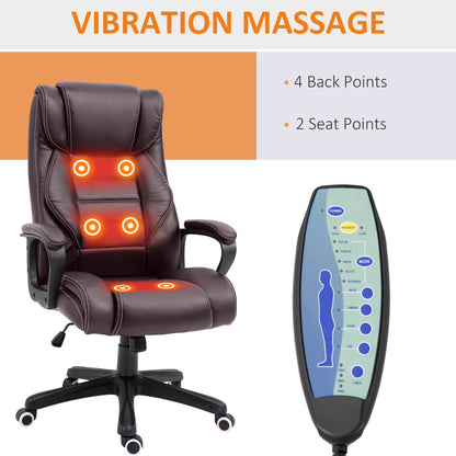 High Back Executive Office Chair 6-Point Vibration Massage Extra Padded Swivel Ergonomic Tilt Desk Seat, Brown