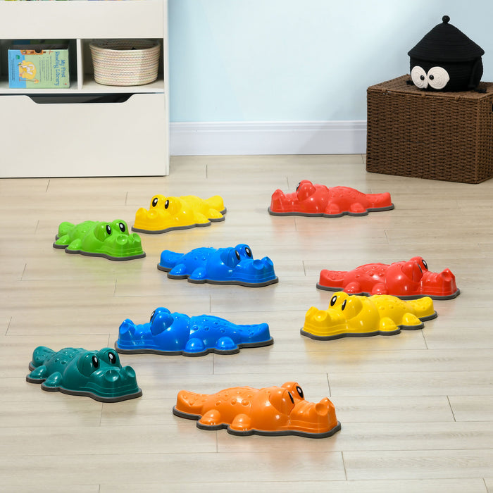 ZONEKIZ 9PCs Kids Stepping Stones, Crocodile Design with Anti-slip Edge Balance River Stones, Indoor Outdoor, Stackable