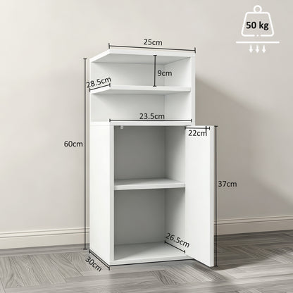Slim Bedside Table Set of 2 with Open Cubbies and Cupboard, White