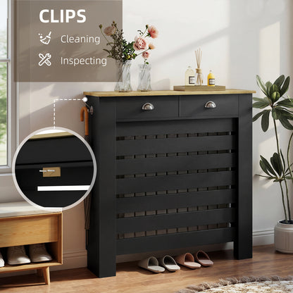 Radiator Cover with Drawer, Horizontal Slat, 111cm, Black